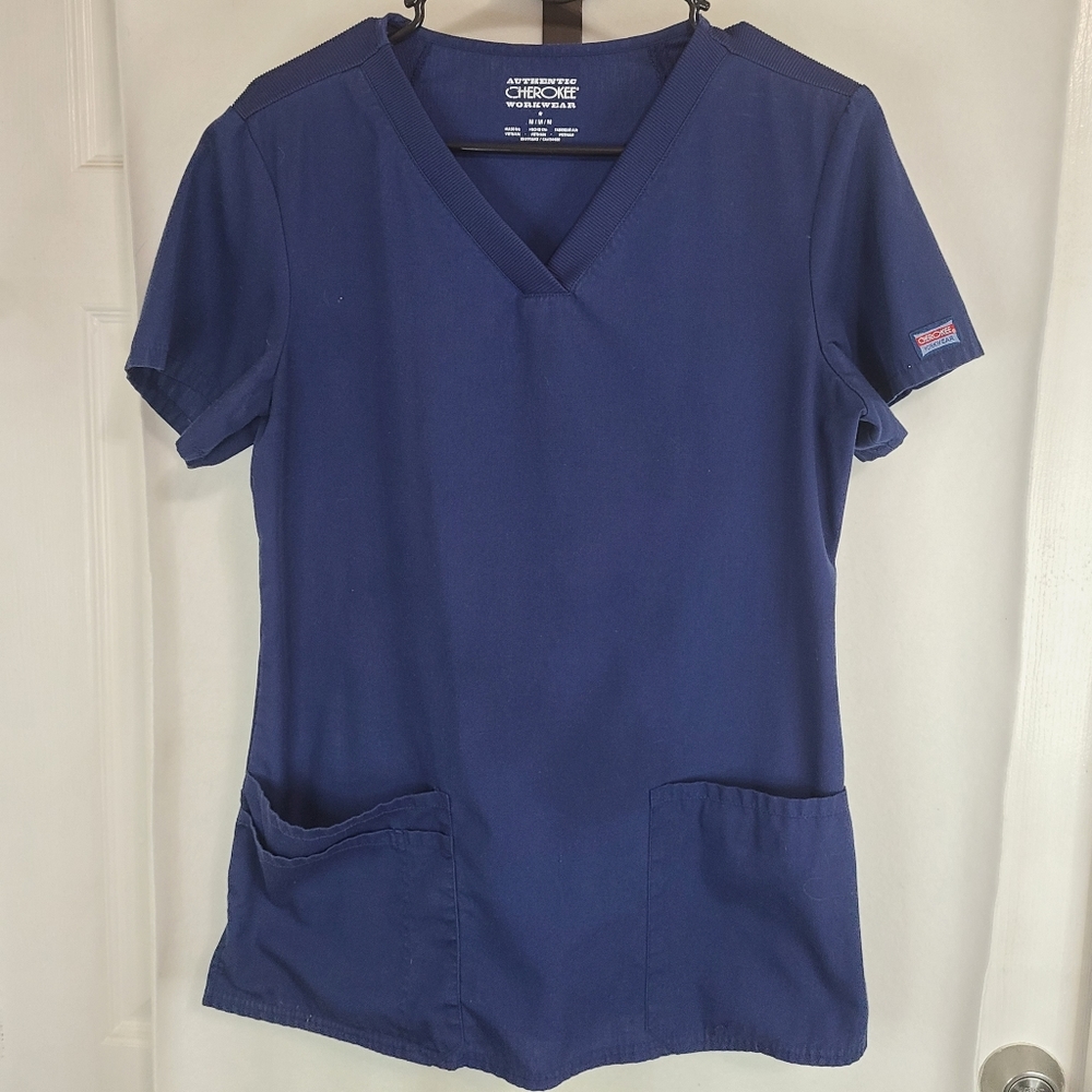 (797) Cherokee Workwear Woman's Traditional Scrubs, Size: Medium Color: Blue